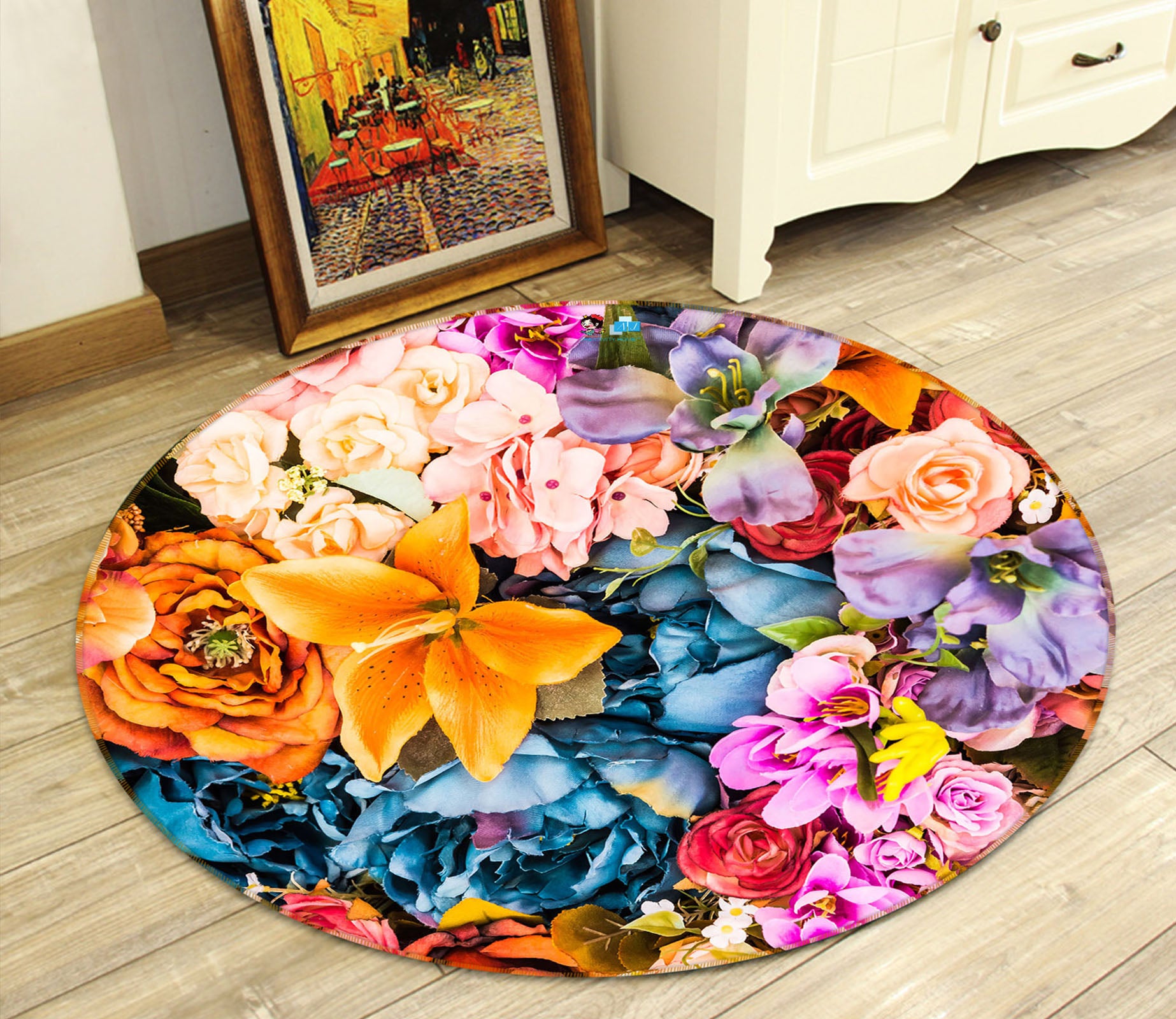 3D Flowers 69207 Round Non Slip Rug Mat