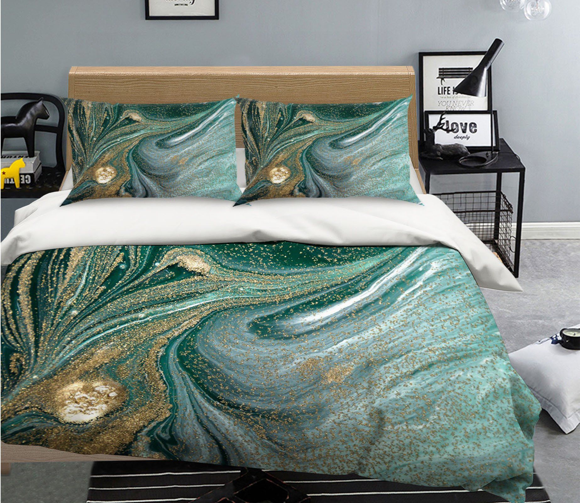 3D Sway Gold Powder 049 Bed Pillowcases Quilt Wallpaper AJ Wallpaper 