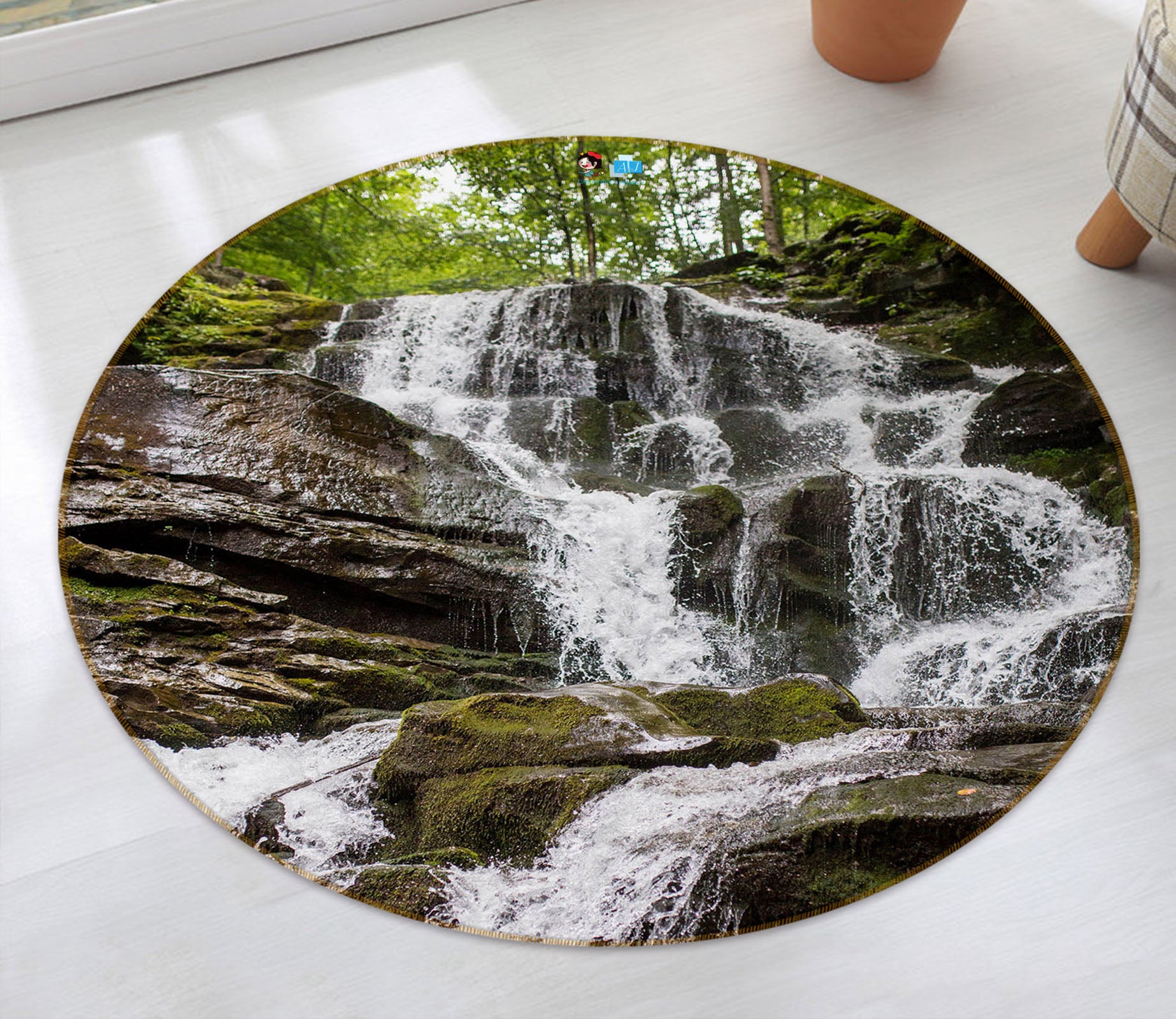 3D Flowing Water 69106 Round Non Slip Rug Mat