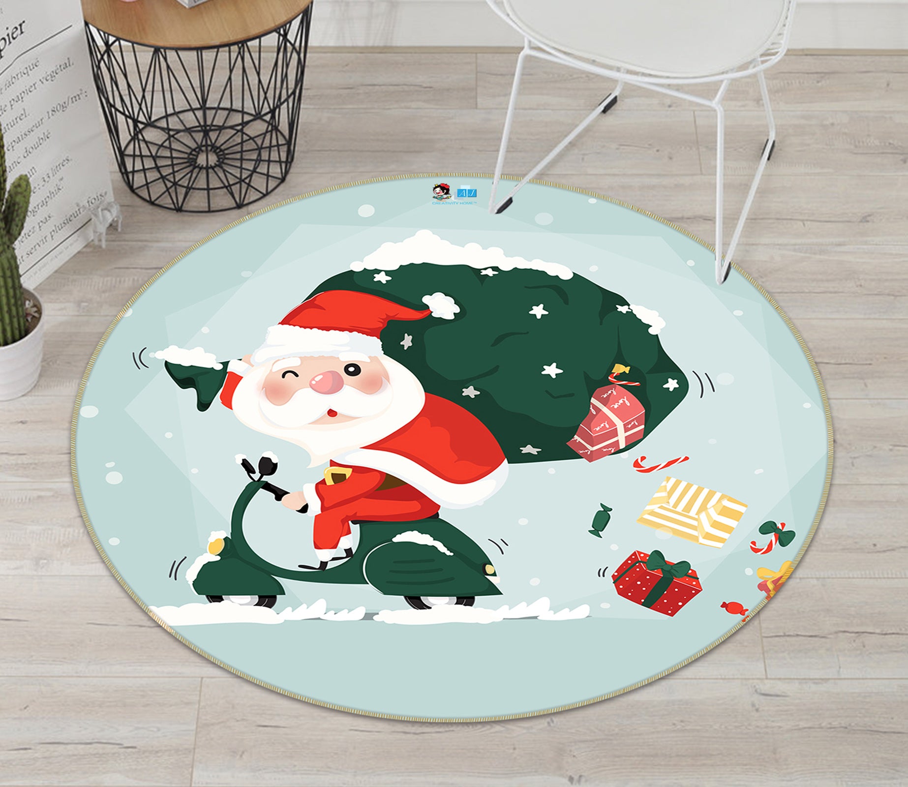 3D Santa Claus 74282 Round Non Slip Rug Mat