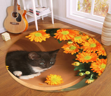 3D Cat Flowers 82005 Animal Round Non Slip Rug Mat