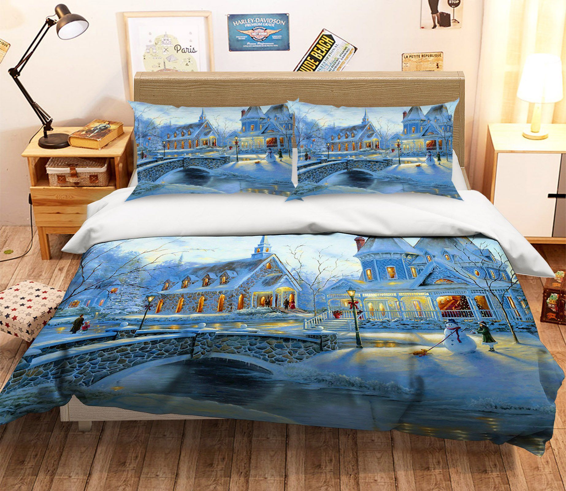 3D Christmas Villa Bridge 10 Bed Pillowcases Quilt Quiet Covers AJ Creativity Home 