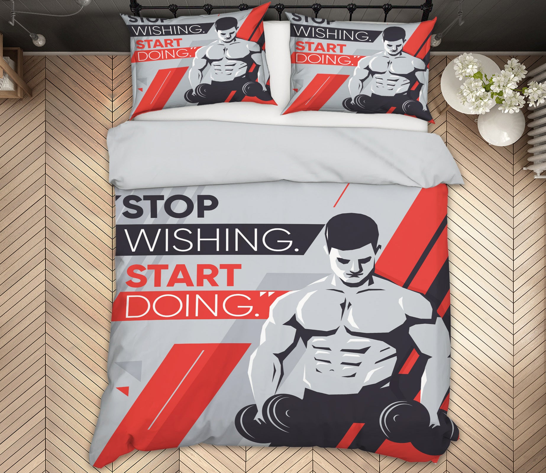 3D Lift Dumbbells 14172 Bed Pillowcases Quilt