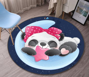 3D Blue Moon Panda 74236 Round Non Slip Rug Mat