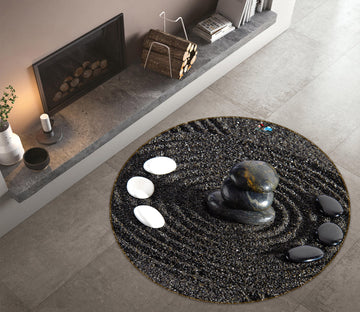 3D Black White Stone 72223 Round Non Slip Rug Mat