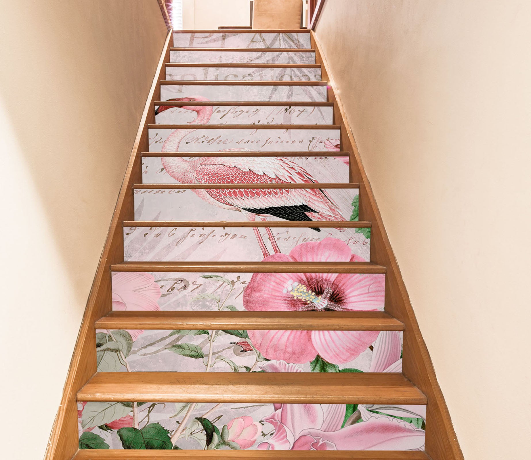 3D Pink Flamingo Flower 109199 Andrea Haase Stair Risers