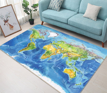 3D Blue Ocean 295 World Map Non Slip Rug Mat