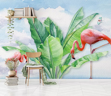 3D Flamingo Butterfly WC641 Wall Murals
