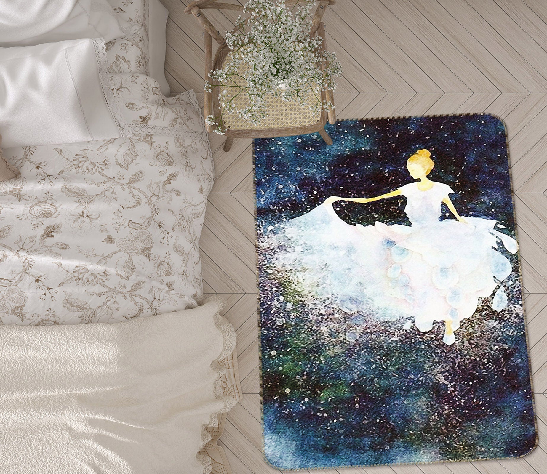 3D White Skirt Girl 65022 Non Slip Rug Mat