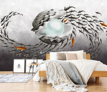 3D Black Fish WC717 Wall Murals