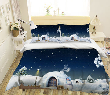 3D Snow House Snowman 45015 Christmas Quilt Duvet Cover Xmas Bed Pillowcases