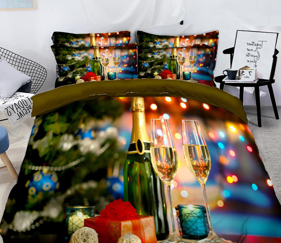 3D Wine Glass 45079 Christmas Quilt Duvet Cover Xmas Bed Pillowcases
