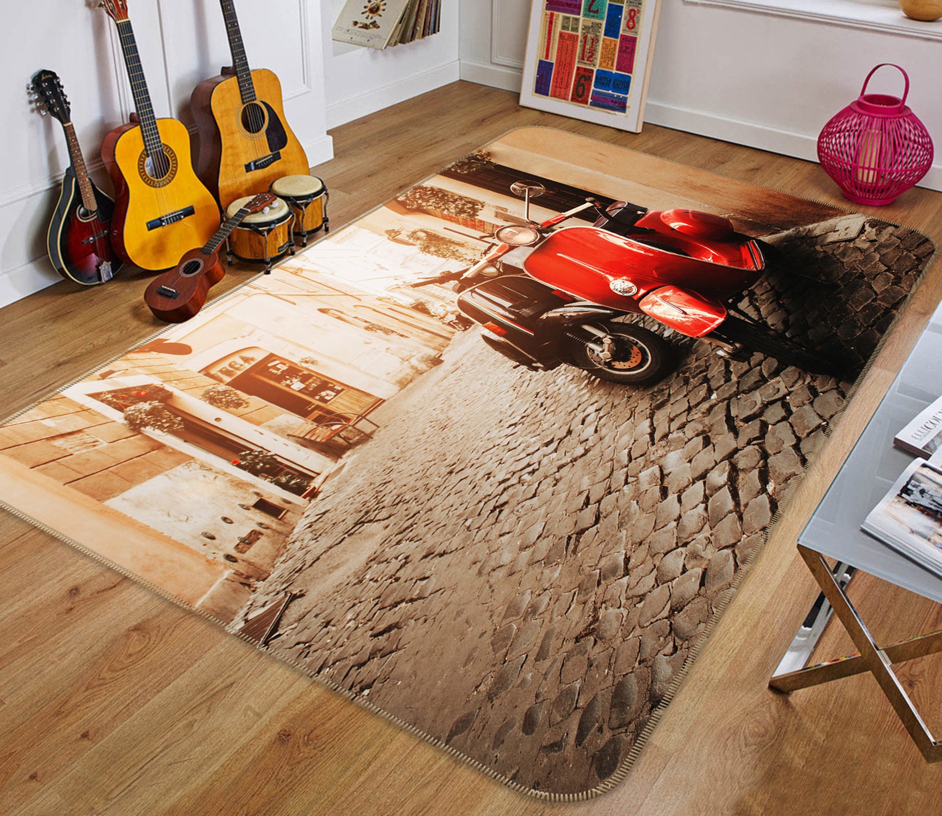 3D Street Red Black Motorcycle 67234 Vehicle Non Slip Rug Mat
