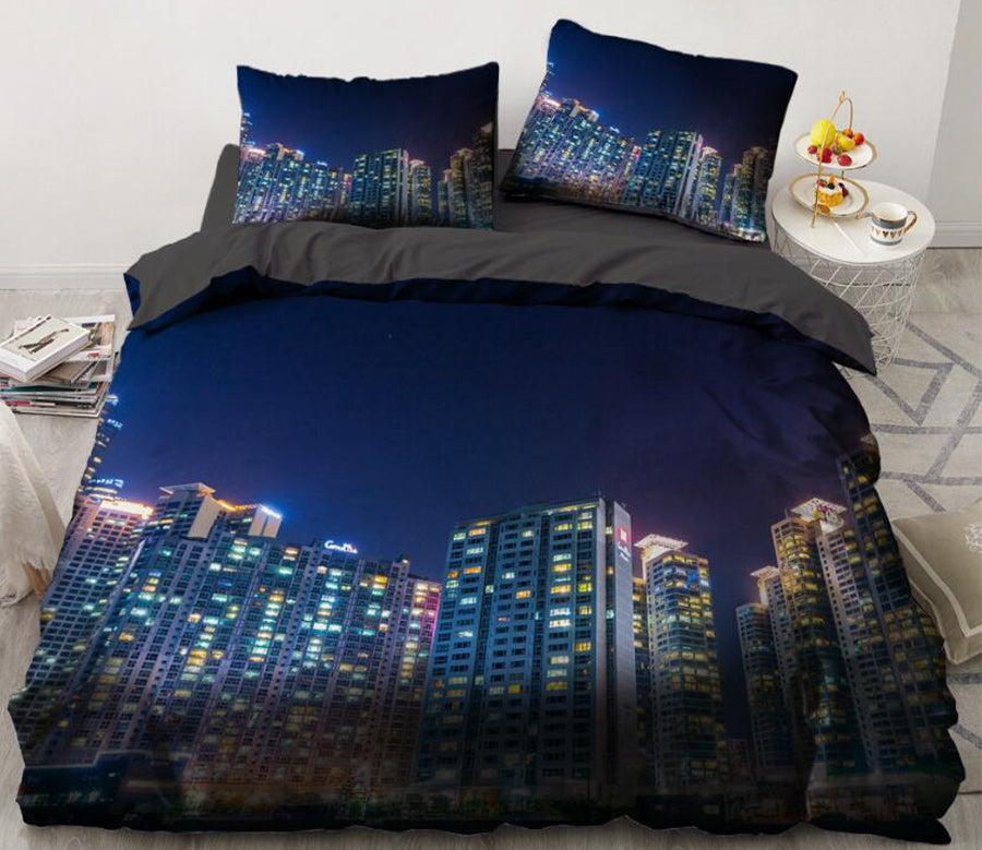 3D Night City House 11125 Bed Pillowcases Quilt