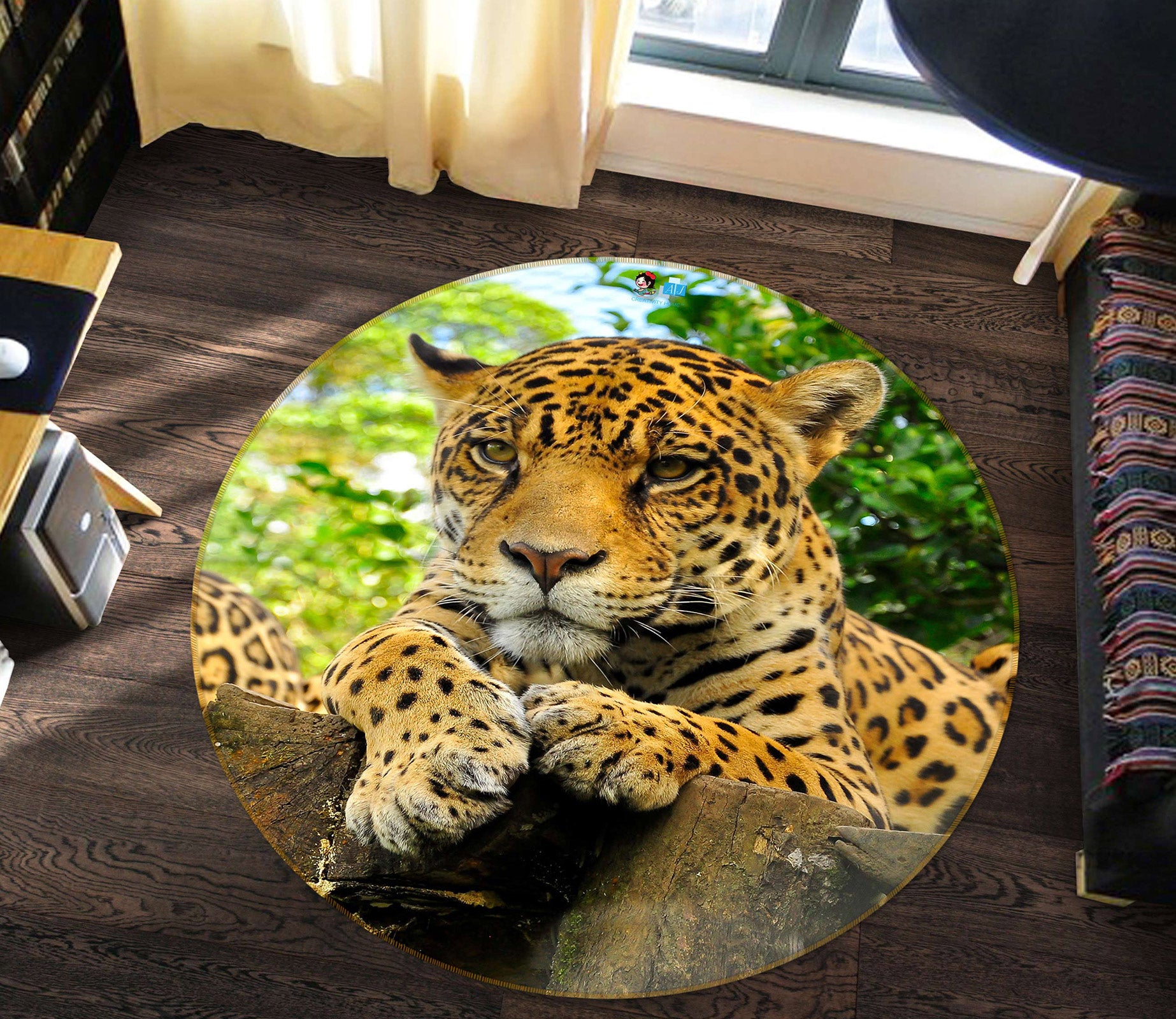 3D Trunk Leopard 81174 Round Non Slip Rug Mat