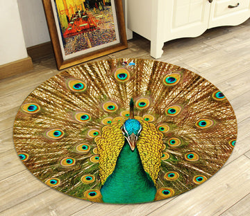 3D Golden Peacock 72051 Round Non Slip Rug Mat