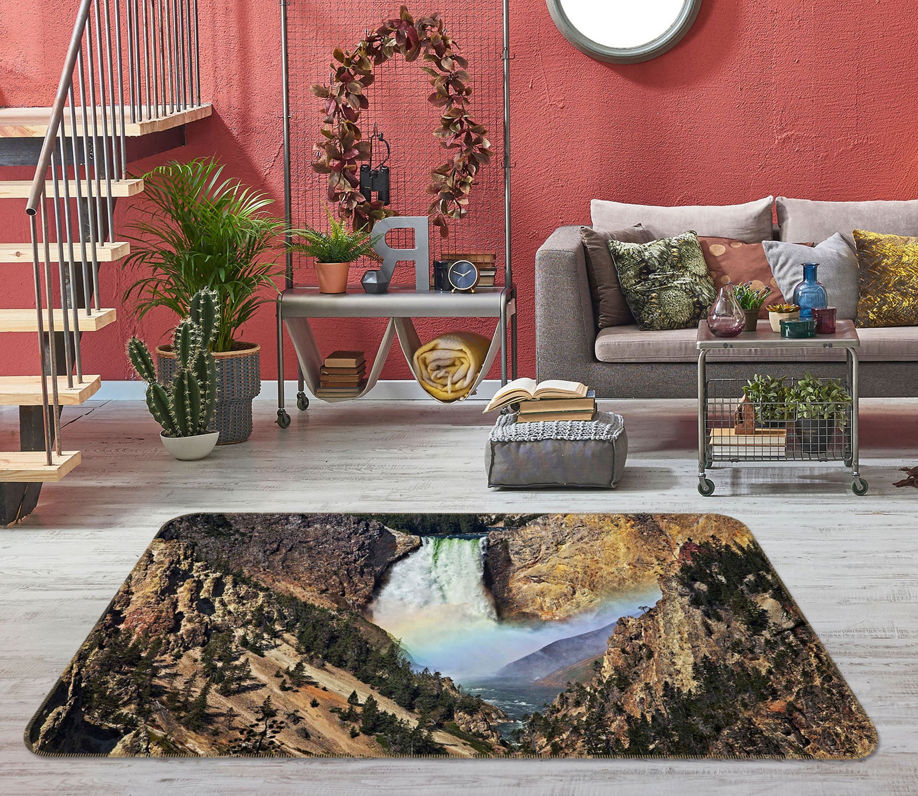 3D Rainbow Waterfall 84074 Kathy Barefield Rug Non Slip Rug Mat