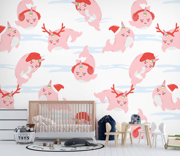 3D Pink Whale 58008 Wall Murals