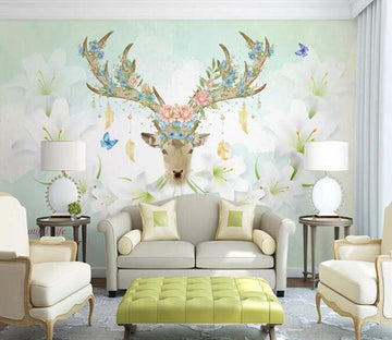 3D Flower Deer 1476 Wall Murals Wallpaper AJ Wallpaper 2 