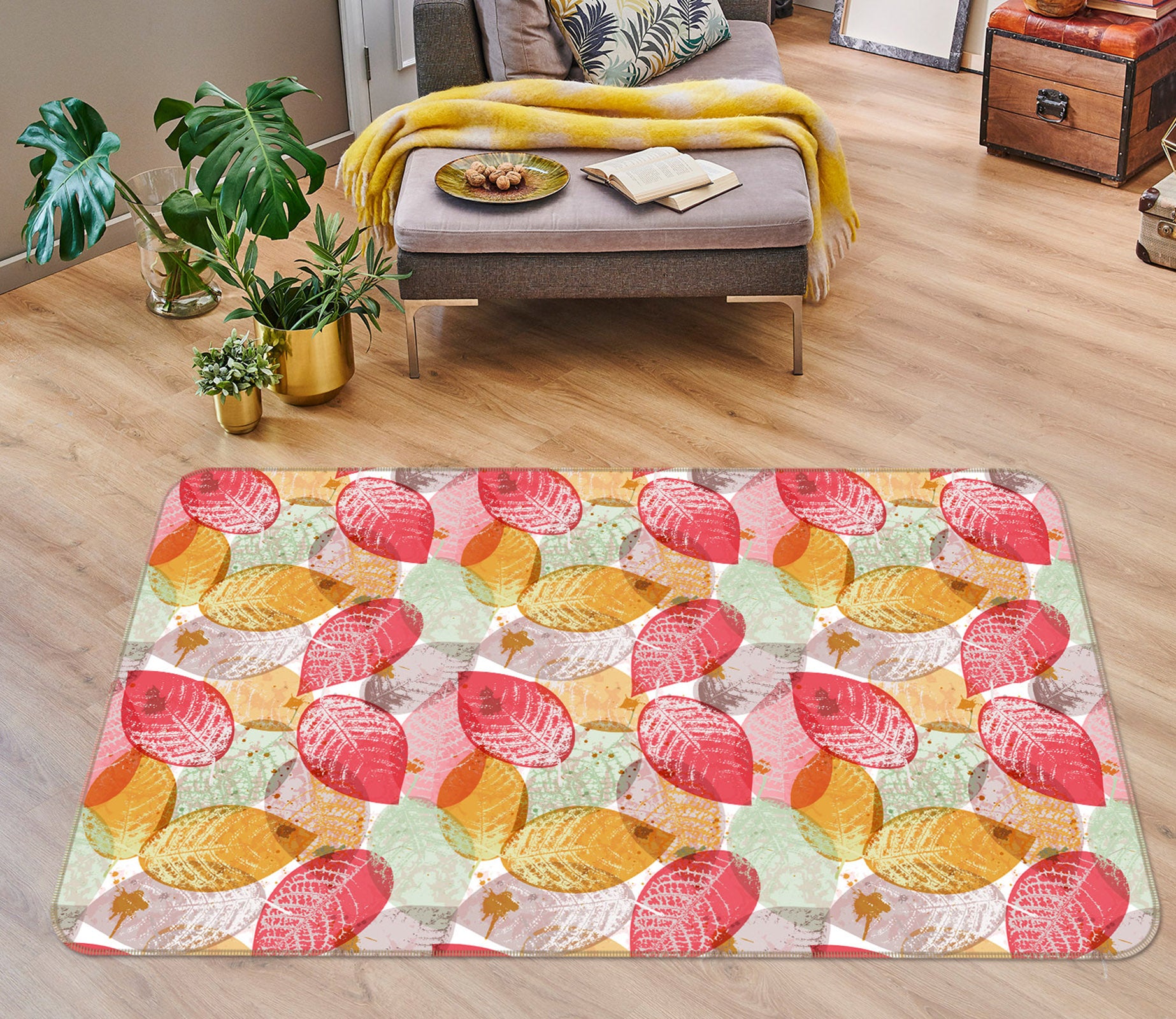 3D Red Yellow Leaves 34236 Non Slip Rug Mat