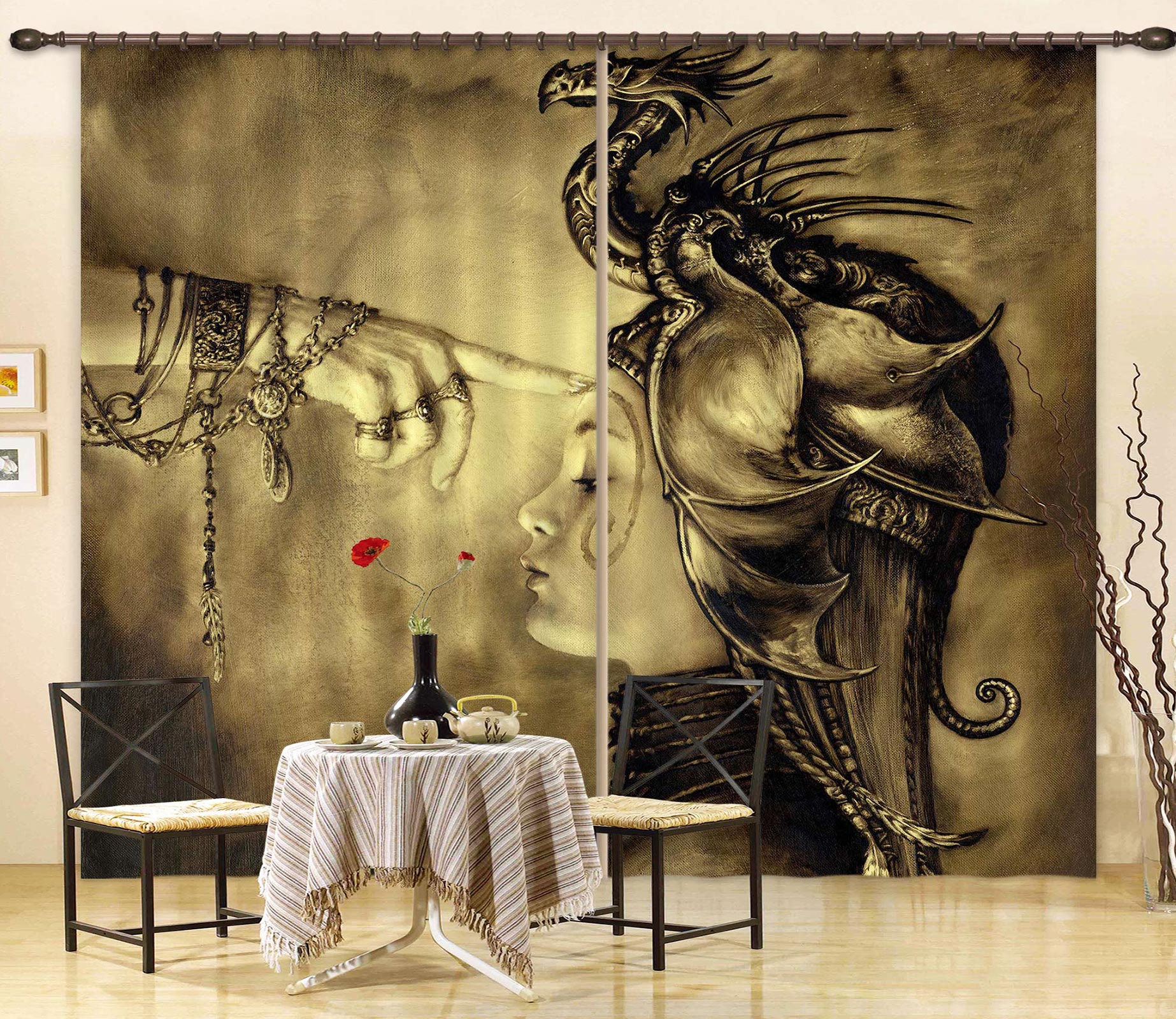 3D Dragon Female Finger 8009 Ciruelo Curtain Curtains Drapes