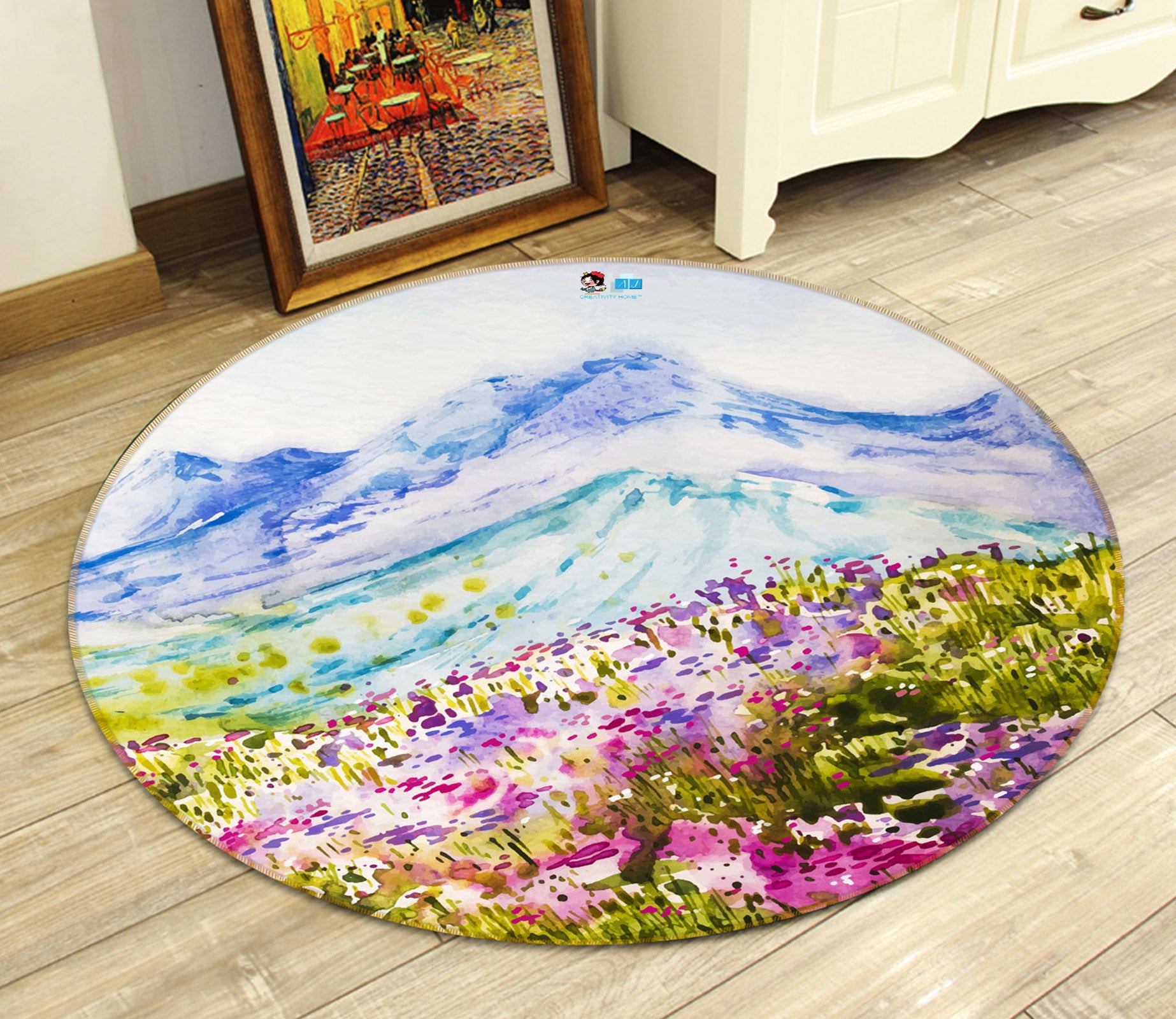 3D Flower Bush Snow Mountain 71281 Round Non Slip Rug Mat