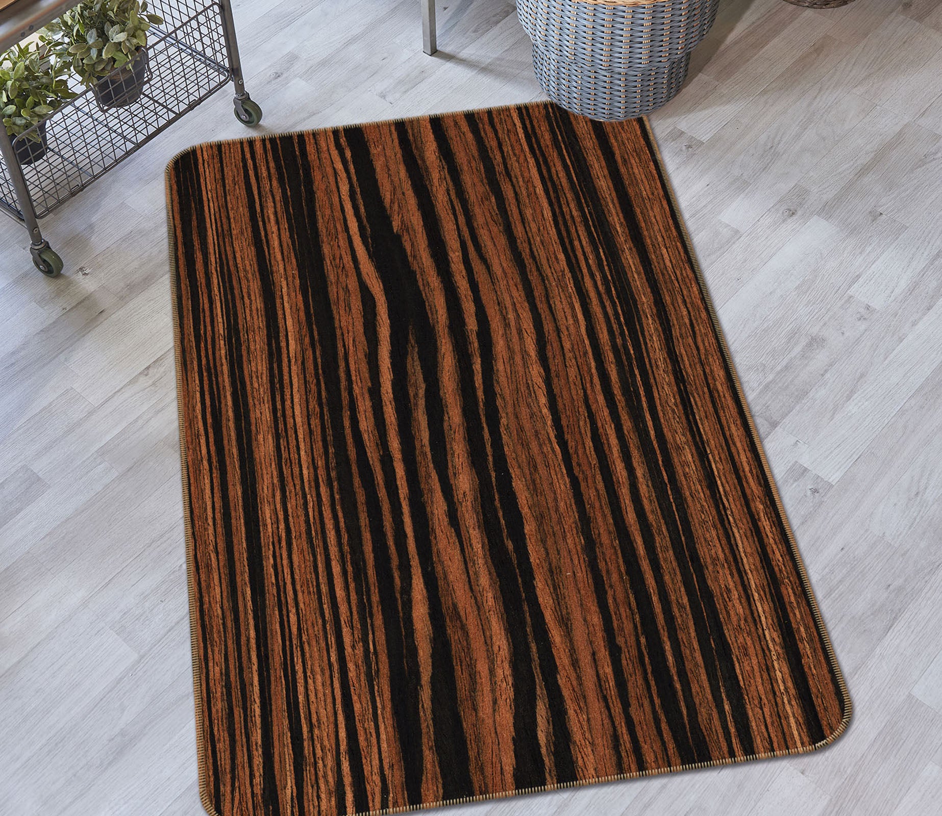 3D Brown Stripes 36091 Non Slip Rug Mat