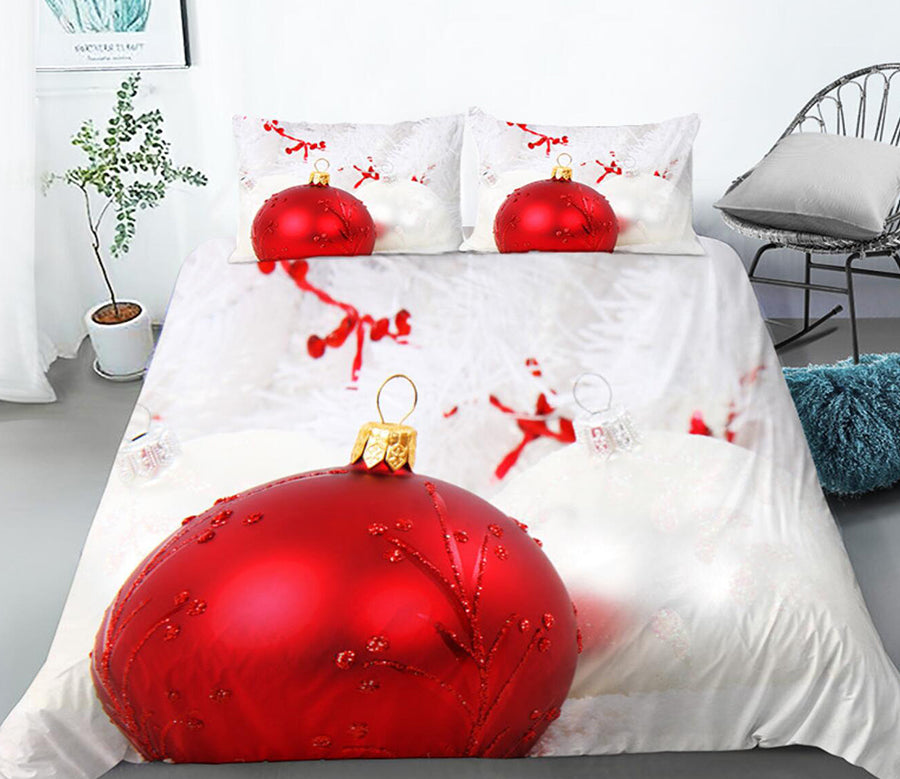 3D Red Ball 46030 Christmas Quilt Duvet Cover Xmas Bed Pillowcases