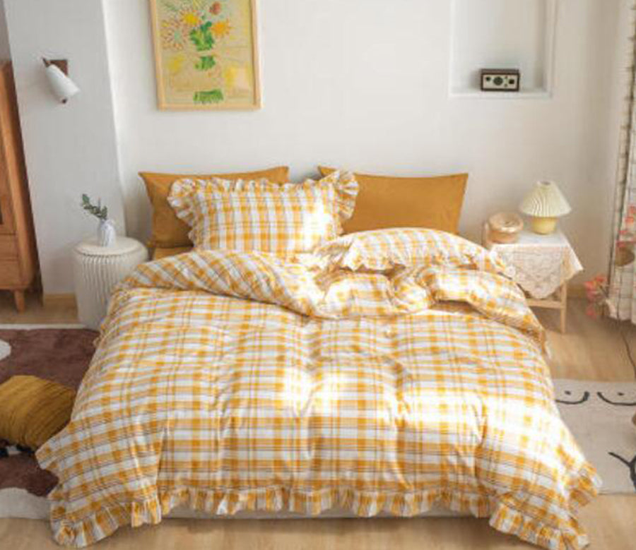 3D Yellow Plaid Lace 50076 Bed Pillowcases Quilt