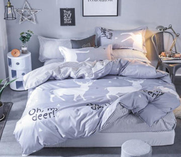 3D Light Gray Deer 4053 Bed Pillowcases Quilt