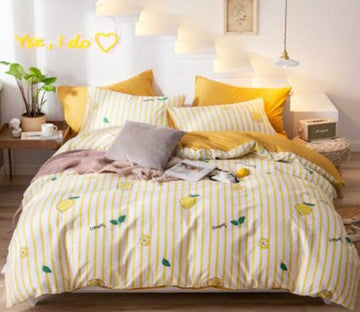 3D Yellow Striped Lemon 16078 Bed Pillowcases Quilt