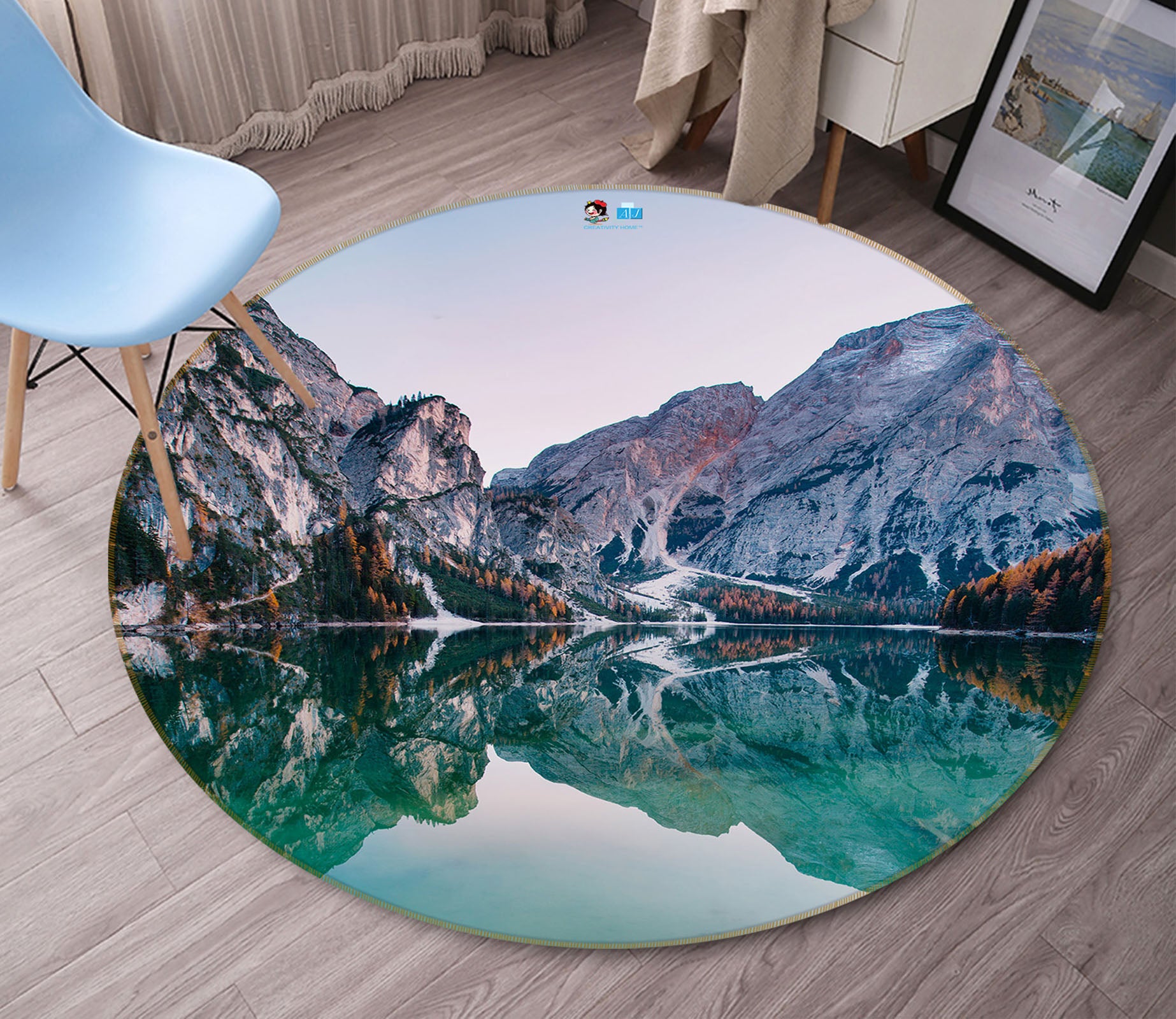 3D Mountains Rivers 69083 Round Non Slip Rug Mat