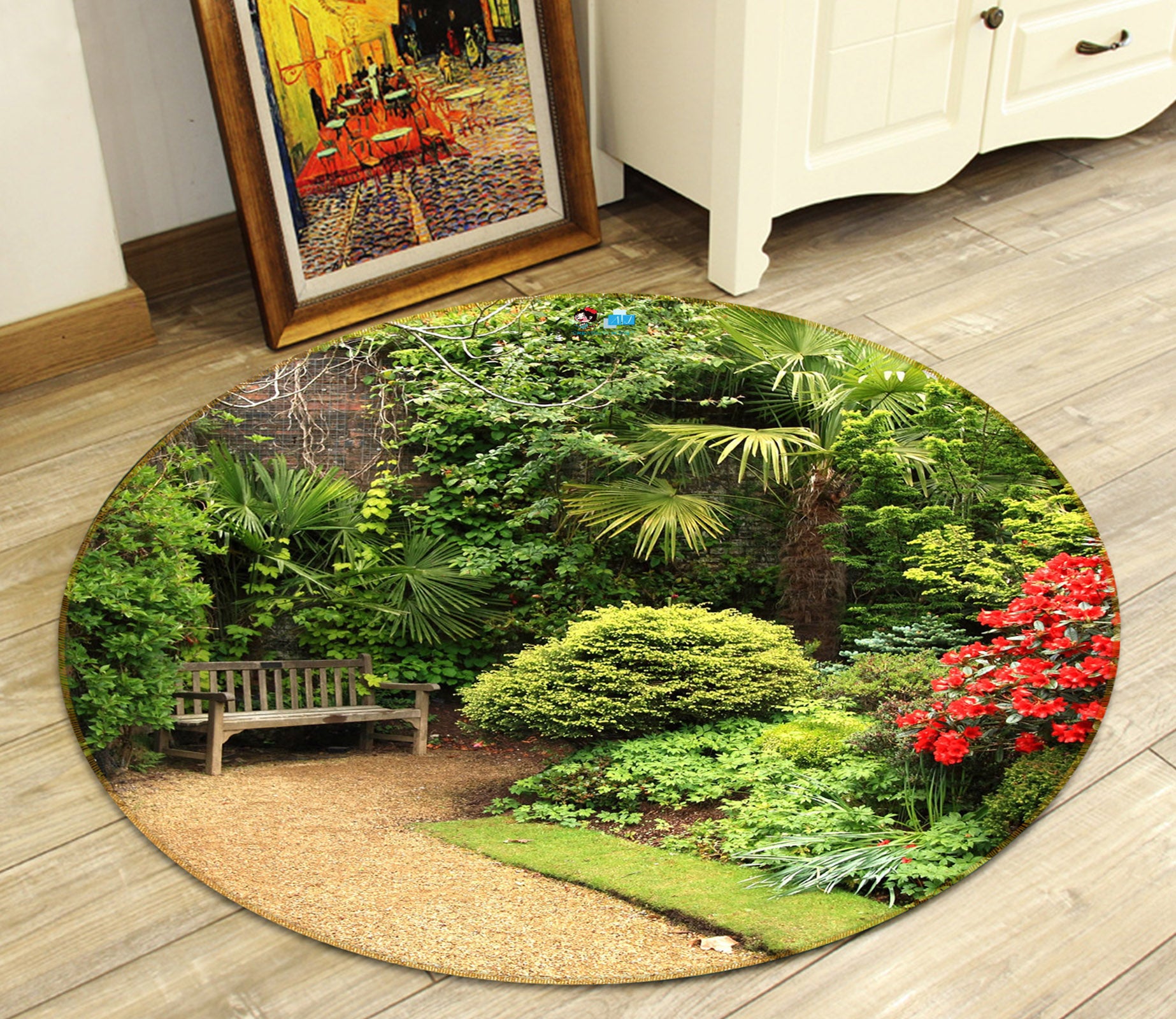 3D Park Tree Chair 72065 Round Non Slip Rug Mat