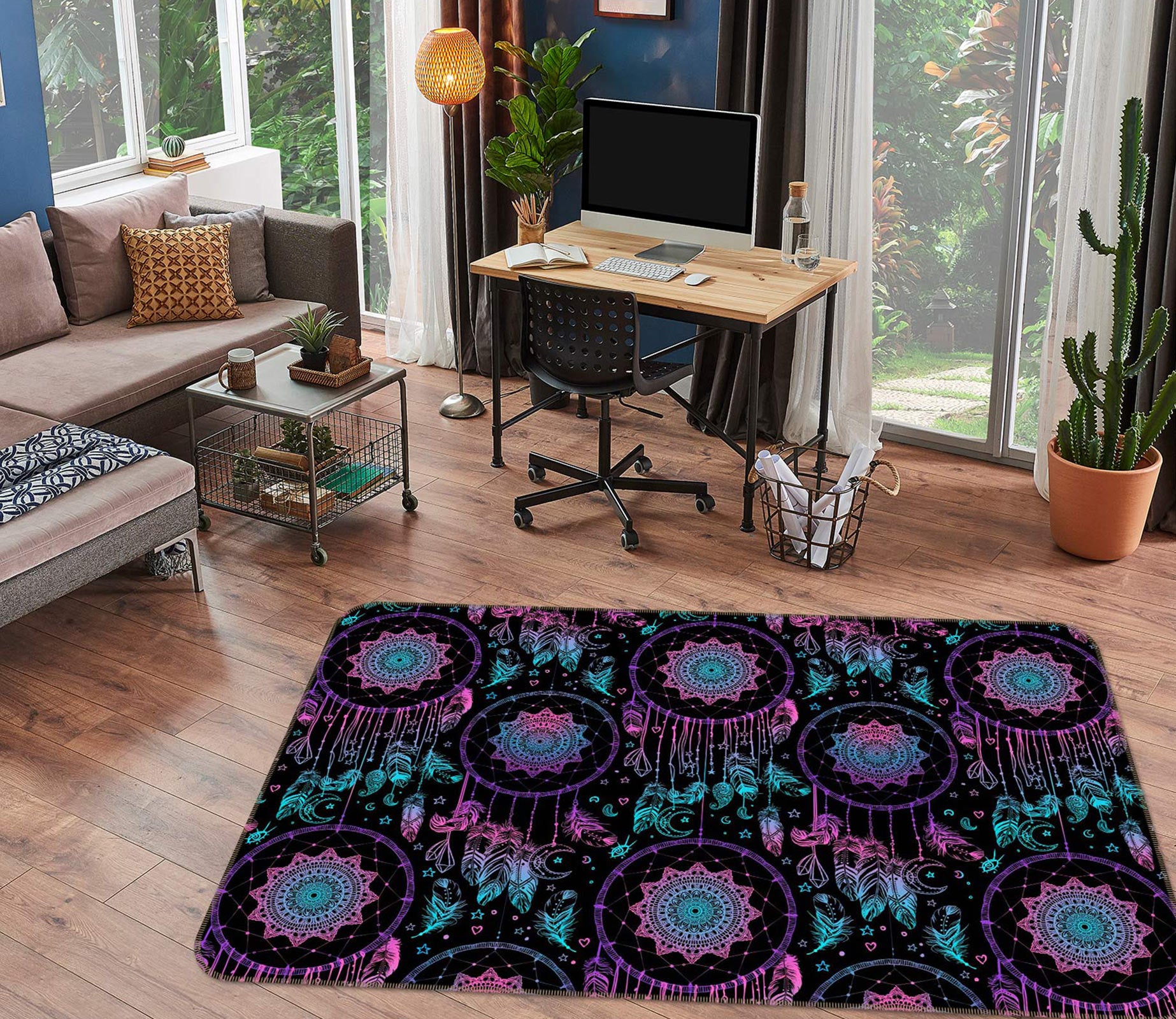 3D Purple Blue Dream Catcher 37068 Non Slip Rug Mat