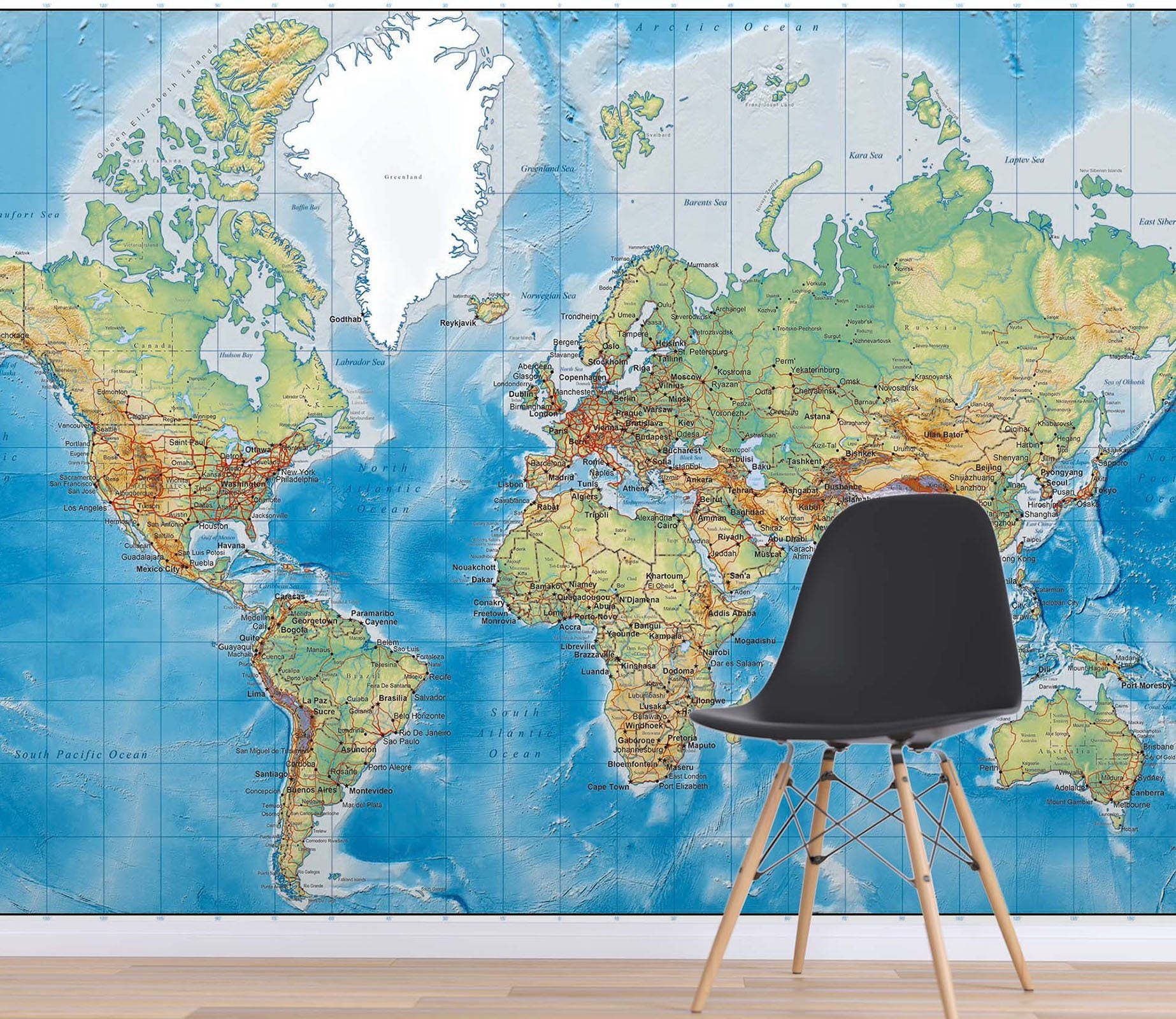 3D Blue World Map 026 Wall Murals Wallpaper AJ Wallpaper 2 