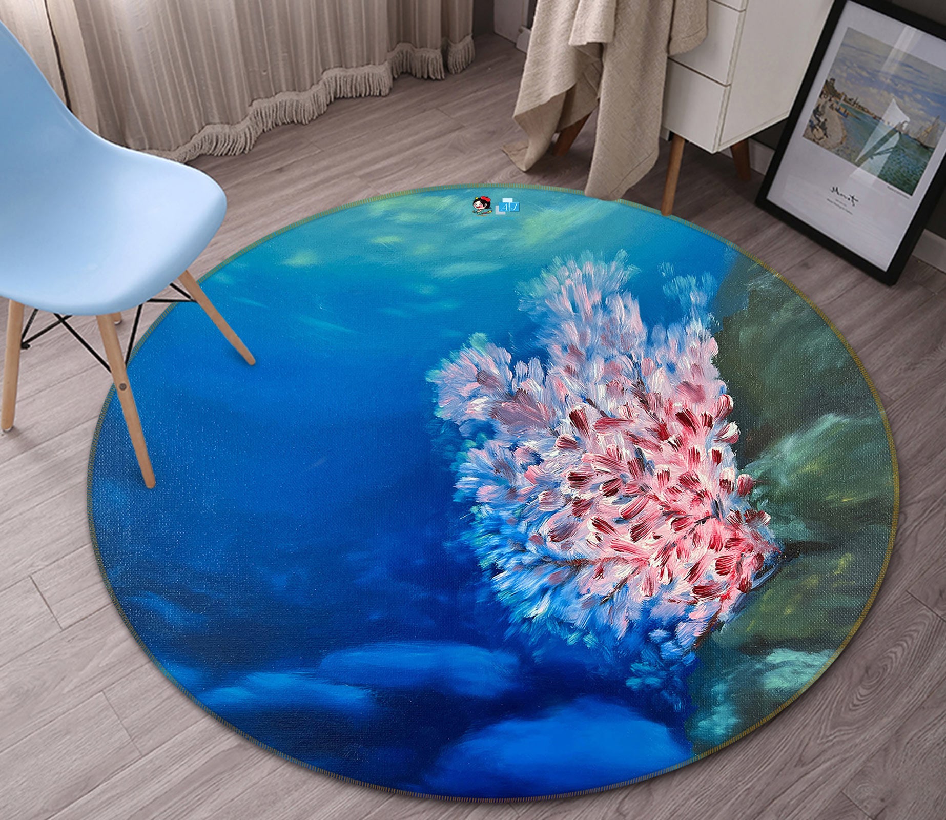3D Seabed Pink Coral 9745 Marina Zotova Rug Round Non Slip Rug Mat