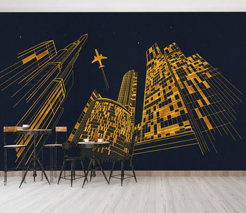 3D Golden Tall Building WC069 Wall Murals