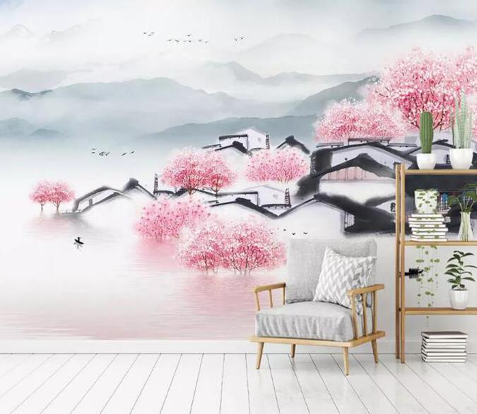 3D Pink Town 089 Wall Murals Wallpaper AJ Wallpaper 2 