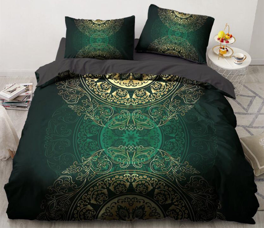 3D Dark Green Pattern 11141 Bed Pillowcases Quilt