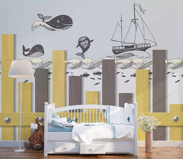 3D Whale Boat WC511 Wall Murals