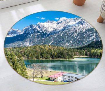 3D Snow Mountain Lake 71191 Round Non Slip Rug Mat
