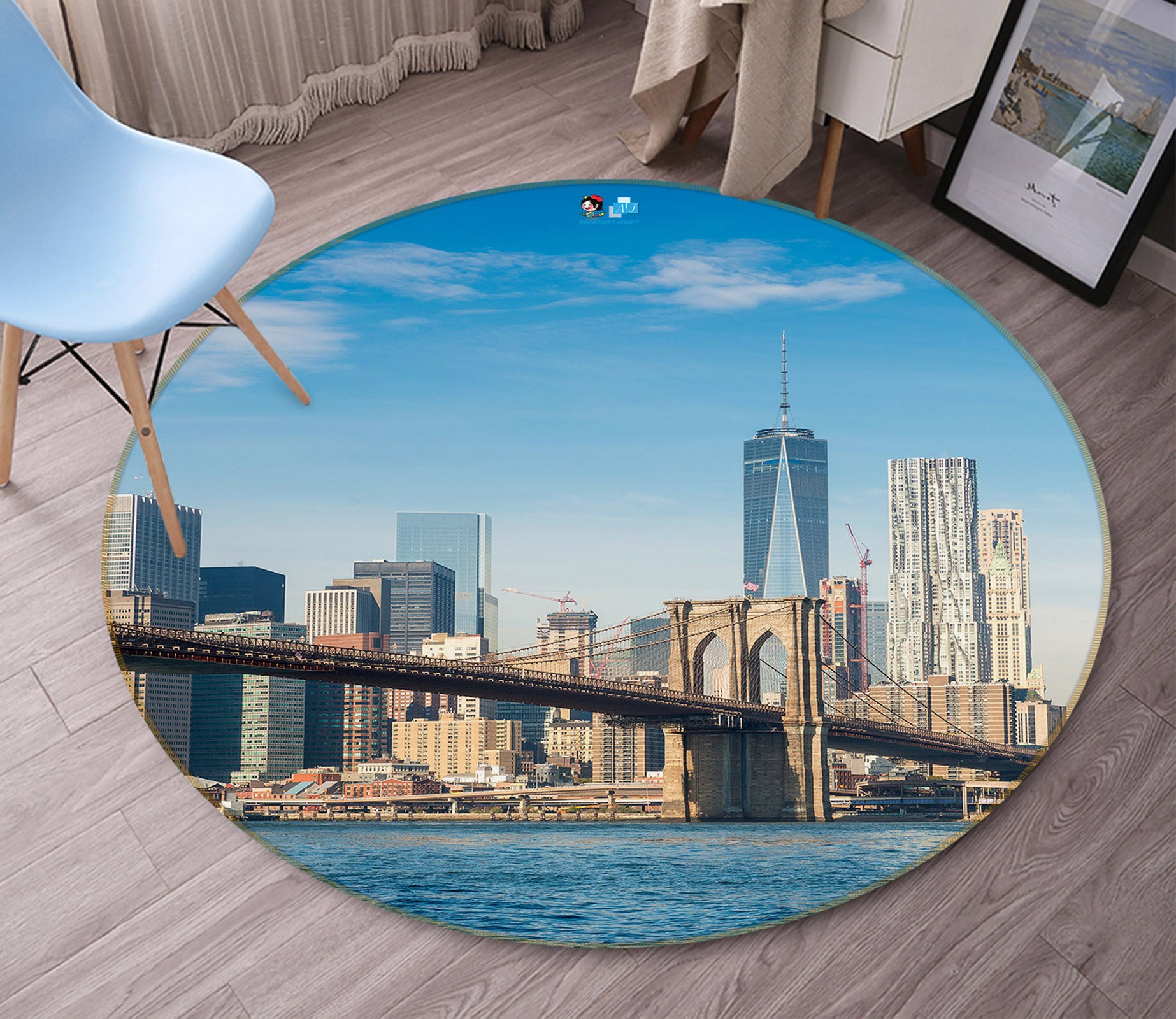 3D New York Bridge Tower 73026 Round Non Slip Rug Mat