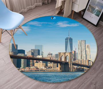 3D New York Bridge Tower 73026 Round Non Slip Rug Mat