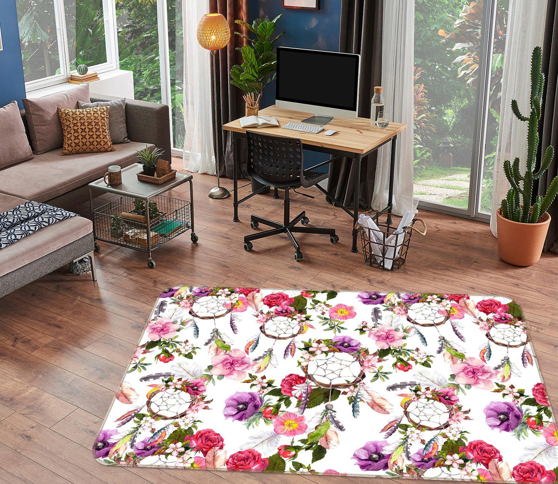 3D Flower Circle 37071 Non Slip Rug Mat