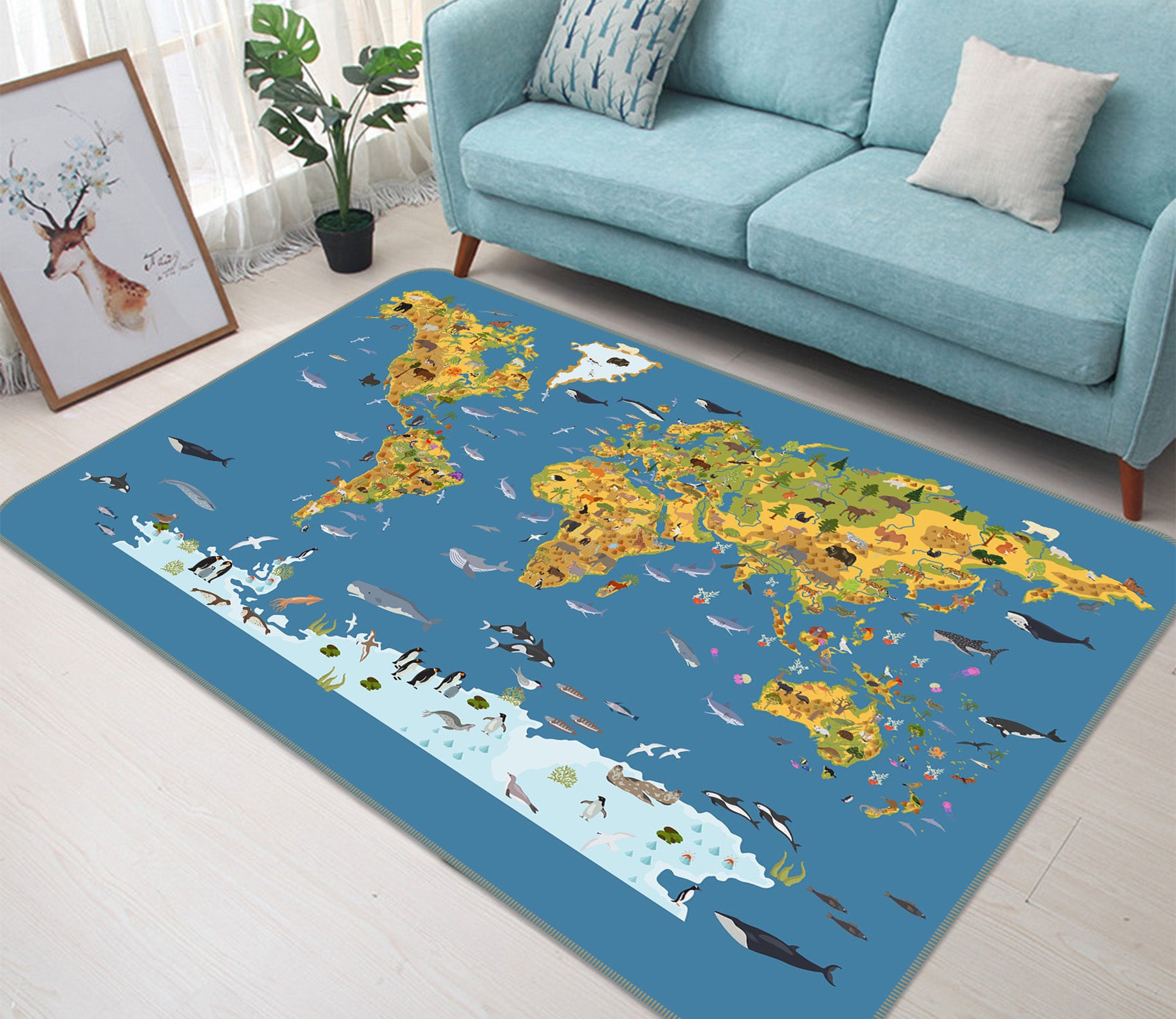 3D Beautiful World 301 World Map Non Slip Rug Mat