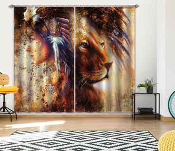 3D Lion Girl 027 Curtains Drapes
