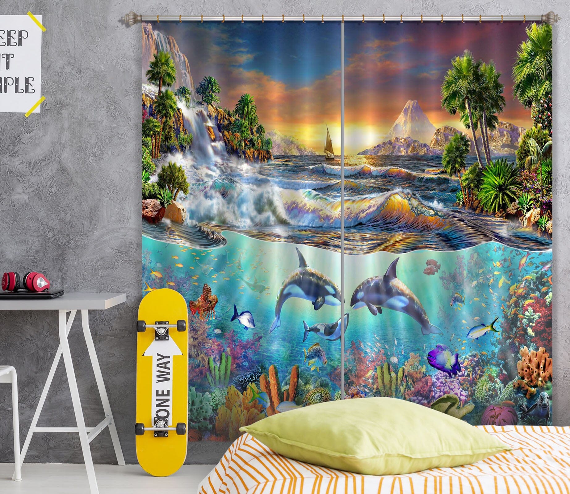 3D Dolphin Play 043 Adrian Chesterman Curtain Curtains Drapes Curtains AJ Creativity Home 