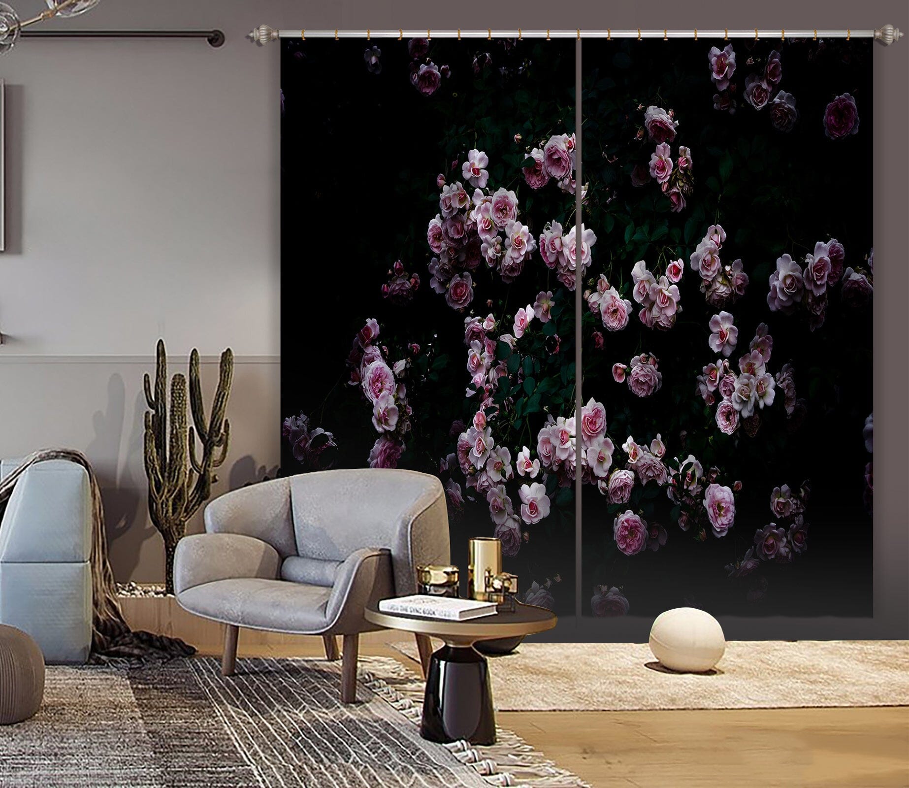 3D Night Rose 046 Noirblanc777 Curtain Curtains Drapes Curtains AJ Creativity Home 