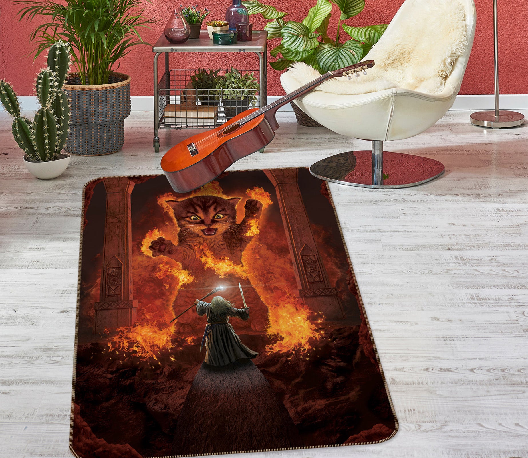 3D Flame Huge Cat 84280 Vincent Hie Rug Non Slip Rug Mat