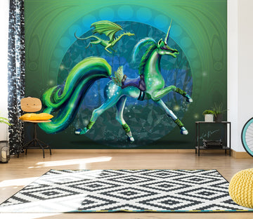 3D Green Unicorn 105 Rose Catherine Khan Wall Mural Wall Murals